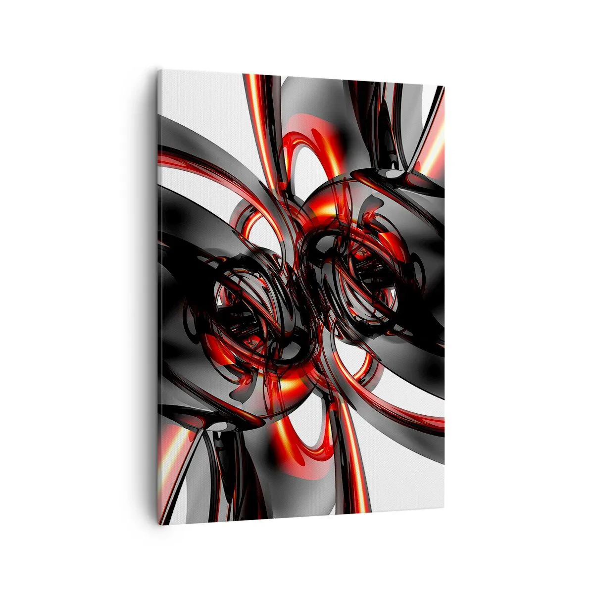 Bild auf Leinwand - Leinwandbild - Abstrakte 3D-Grafiken mit schwarzen und roten Elementen - 50x70cm - Uhrwerk in Graphit und Rot - Moderne Wanddekoration für Wohnzimmer und Schlafzimmer ARTTOR