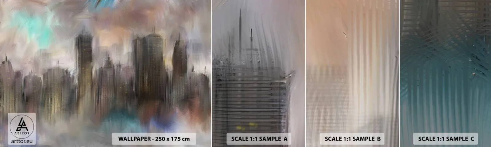 Fototapetenmuster Standard Eco - Eine Komposition aus Stahl, Stein und Nebel - Stadt, Die Architektur, Stück - 100x30 cm
