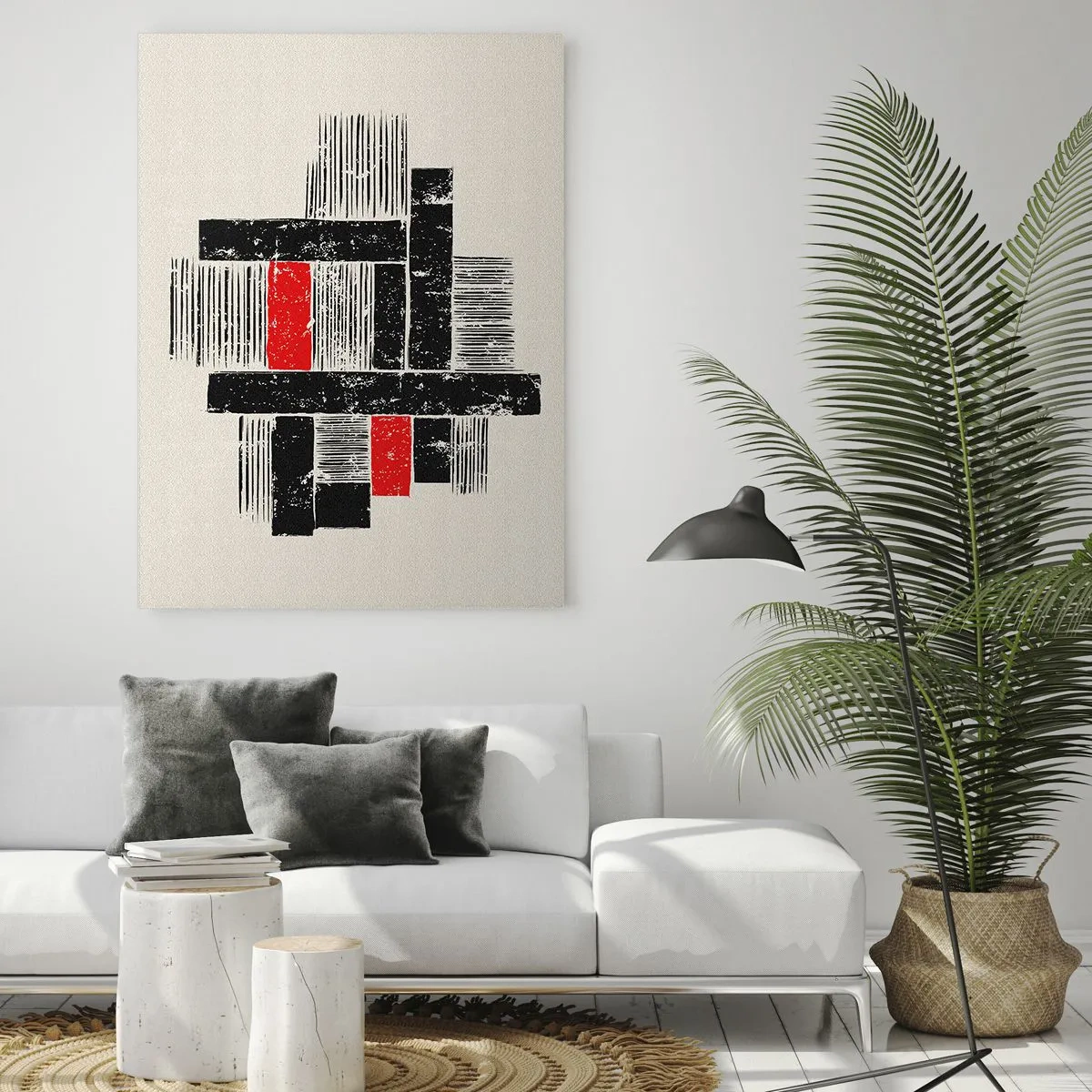 Glasbild - Bild auf glas - Abstrakte geometrische Komposition in Schwarz und Rot - 80x120cm - Rot und Schwarz - Moderne Wanddekoration für Wohnzimmer und Schlafzimmer ARTTOR
