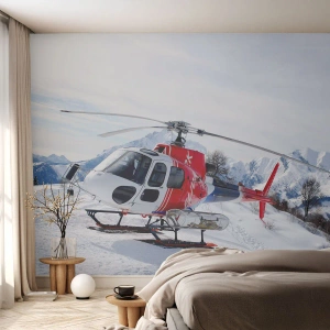 Selbstklebende Fototapete Deluxe Sticker - Immer bereit - Hubschrauber, Landschaft, Alpen - 450x315 cm