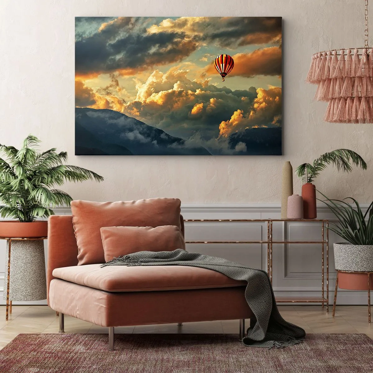 Bild auf Leinwand - Leinwandbild - Ein Ballon vor dem Hintergrund dramatischer Wolken - 120x80cm - Ich fliege, weil ich es will - Moderne Wanddekoration für Wohnzimmer und Schlafzimmer ARTTOR