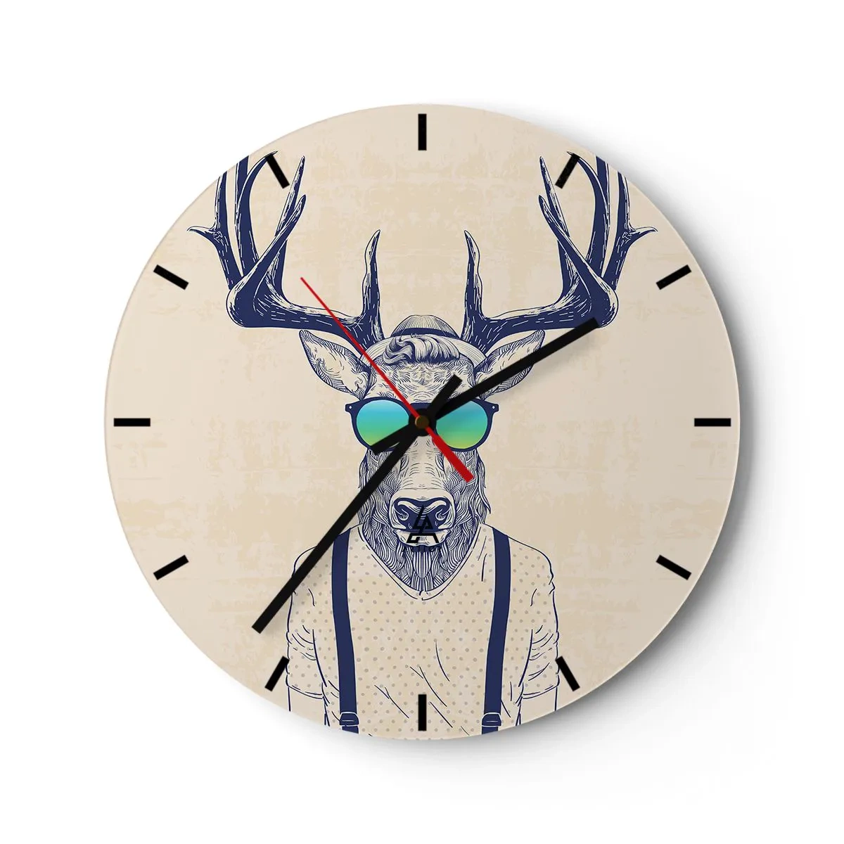 Wanduhr - Glasuhr - Hirsch mit Sonnenbrille im Hipster-Stil - 30x30cm - Wen hast du erwartet? - Moderne Wanddekoration für Wohnzimmer, Küche und Schlafzimmer ARTTOR