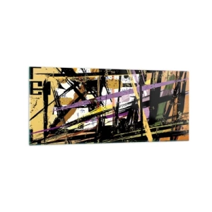 Glasbild - Bild auf glas - Abstrakte Linien und Formen auf beigem Hintergrund - 120x50cm - Ein scharfer Schnitt - Moderne Wanddekoration für Wohnzimmer und Schlafzimmer ARTTOR