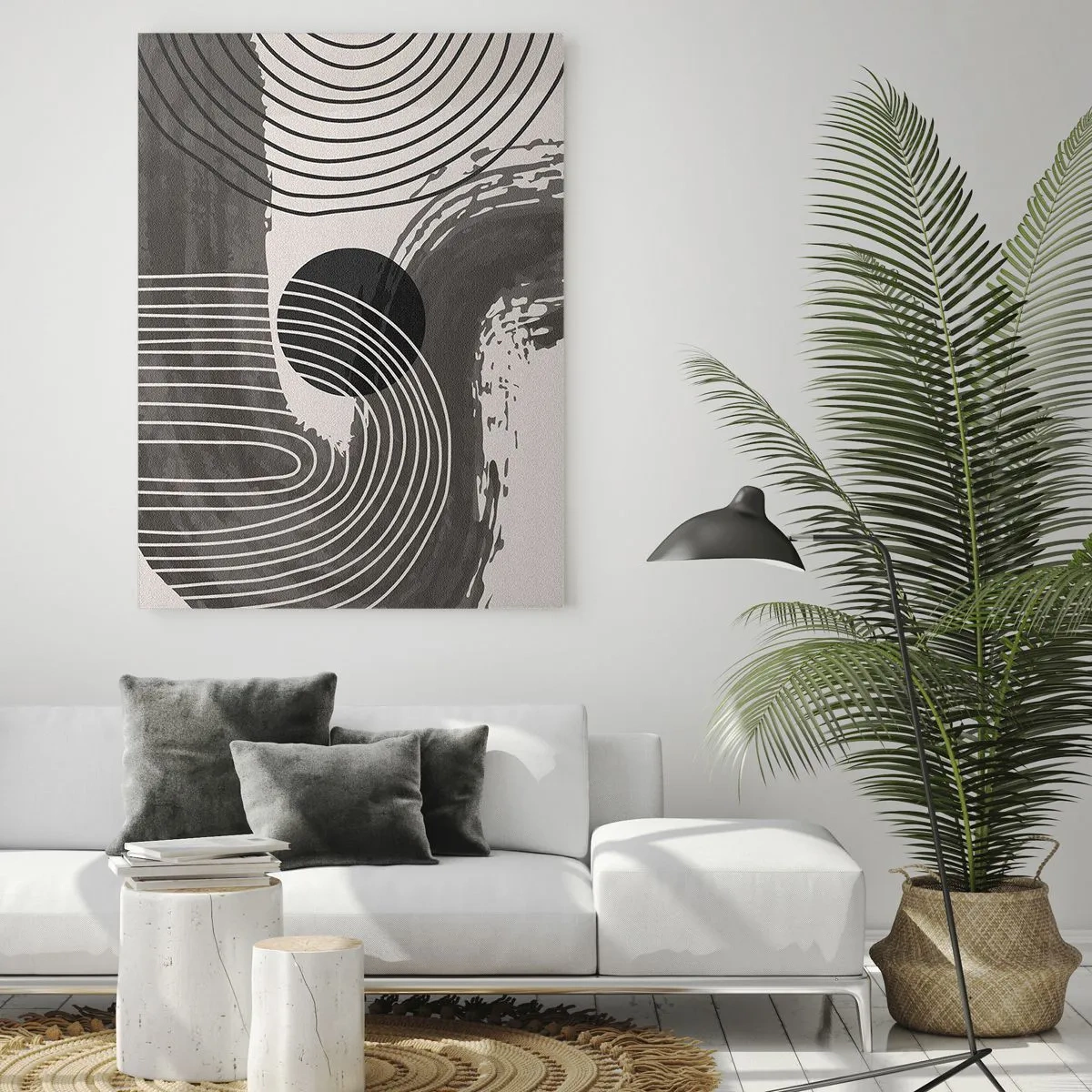Glasbild - Bild auf glas - Geometrische Linien und Ovale in monochromen Farbtönen - 70x100cm - Oval gewinnt - Moderne Wanddekoration für Wohnzimmer und Schlafzimmer ARTTOR