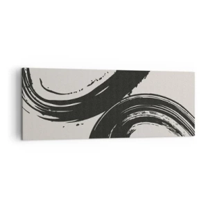 Bild auf Leinwand - Leinwandbild - Dynamische Pinselstriche in Schwarz auf hellem Hintergrund - 140x50cm - Ausladend und kreisförmig - Moderne Wanddekoration für Wohnzimmer und Schlafzimmer ARTTOR