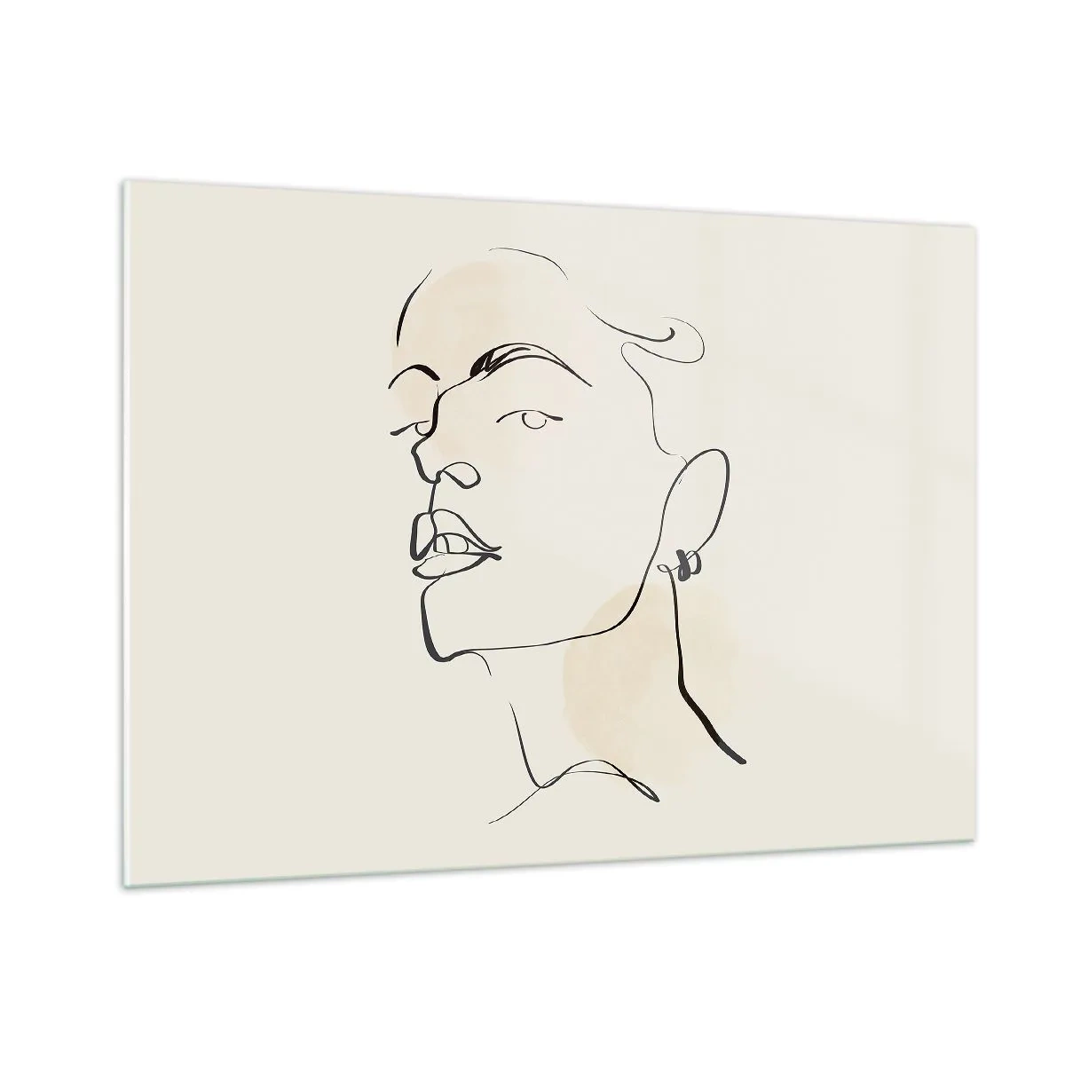 Glasbild - Bild auf glas - Porträt einer Frau in minimalistischen Linien auf hellem Hintergrund - 100x70cm - Ein stolzer Blick - Moderne Wanddekoration für Wohnzimmer und Schlafzimmer ARTTOR