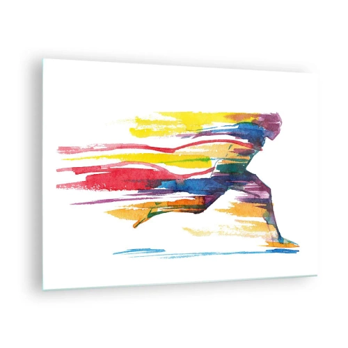 Glasbild - Bild auf glas - Abstrakte Silhouette eines Läufers in dynamischen Farben - 70x50cm - Über den Regenbogen laufen - Moderne Wanddekoration für Wohnzimmer und Schlafzimmer ARTTOR