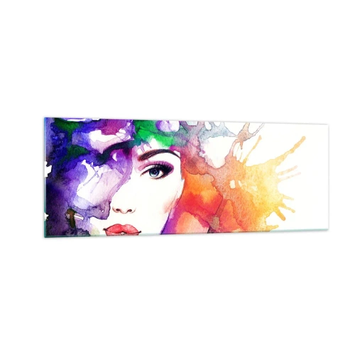 Glasbild - Bild auf glas - Porträt einer Frau in Aquarellfarben mit abstrakten Flecken - 140x50cm - Mit dem Kopf in den Wolken - Moderne Wanddekoration für Wohnzimmer und Schlafzimmer ARTTOR