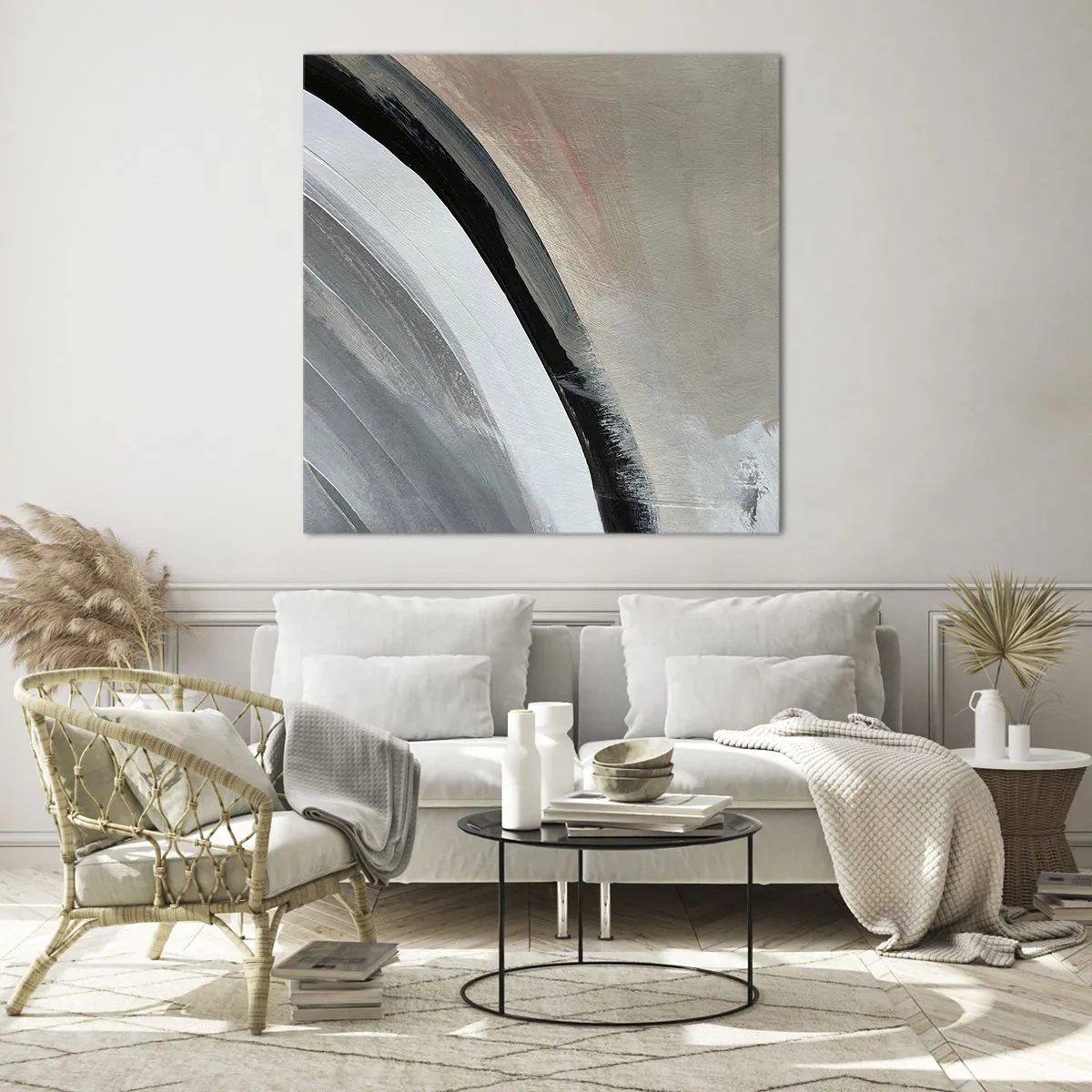 Glasbild - Bild auf glas - Komposition: Bogen aus Schwarz und Grau - 40x40 cm