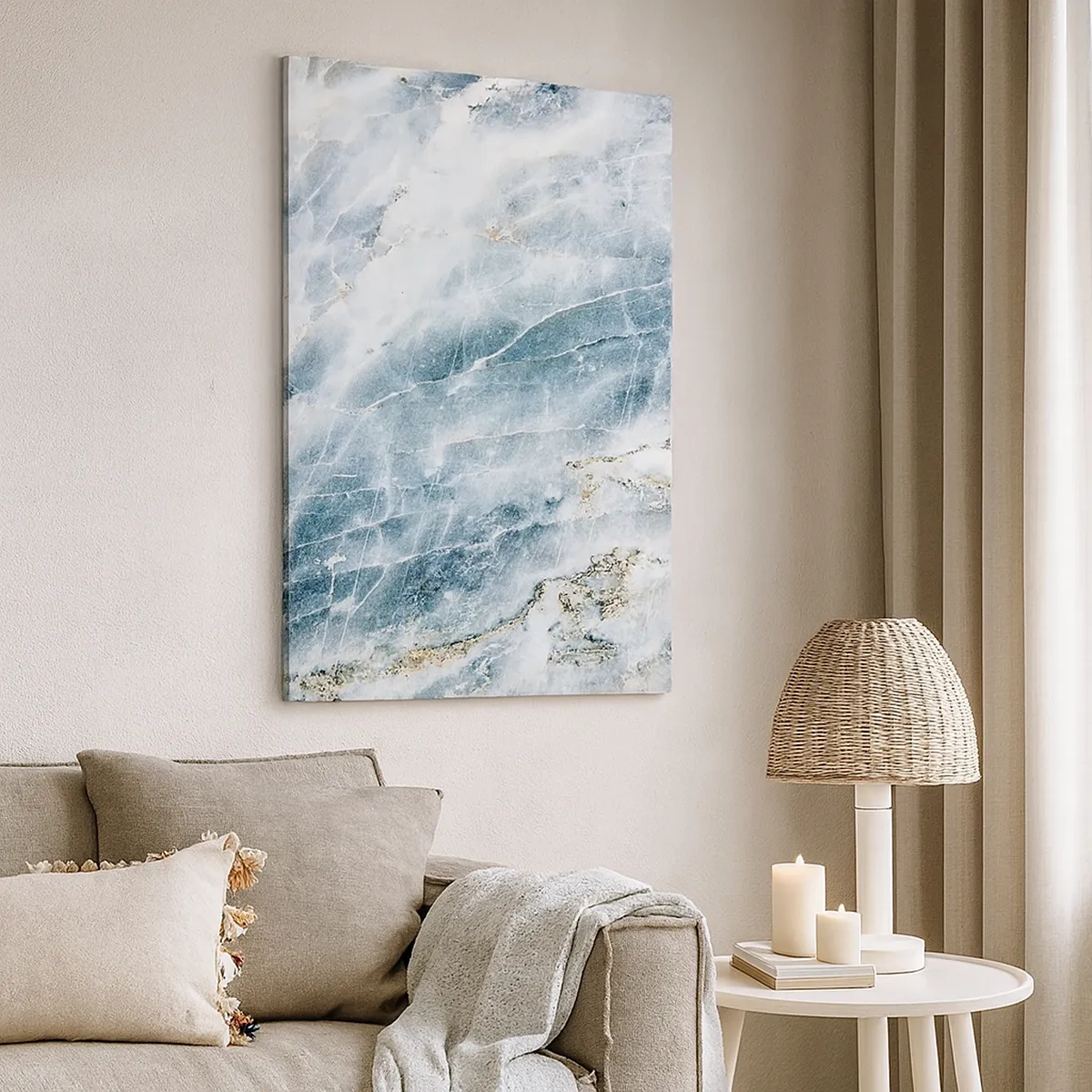 Bild auf Leinwand - Leinwandbild - Marmorstruktur in Blau- und Weißtönen - 50x70cm - Eiswelt - Moderne Wanddekoration für Wohnzimmer und Schlafzimmer ARTTOR