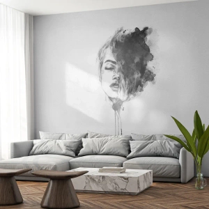Fototapete Standard Eco - Wovon träumt das Mädchen - Porträt einer Frau, Das Gesicht einer Frau, Abstraktion - 400x280 cm