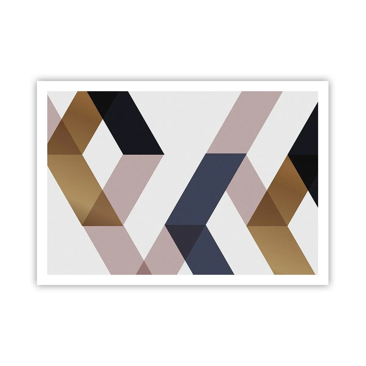 Poster - Geometrische Muster in Gold- und Marineblautönen - 100x70cm - Ebenen und Winkel - Moderne Wanddekoration für Wohnzimmer und Schlafzimmer ARTTOR