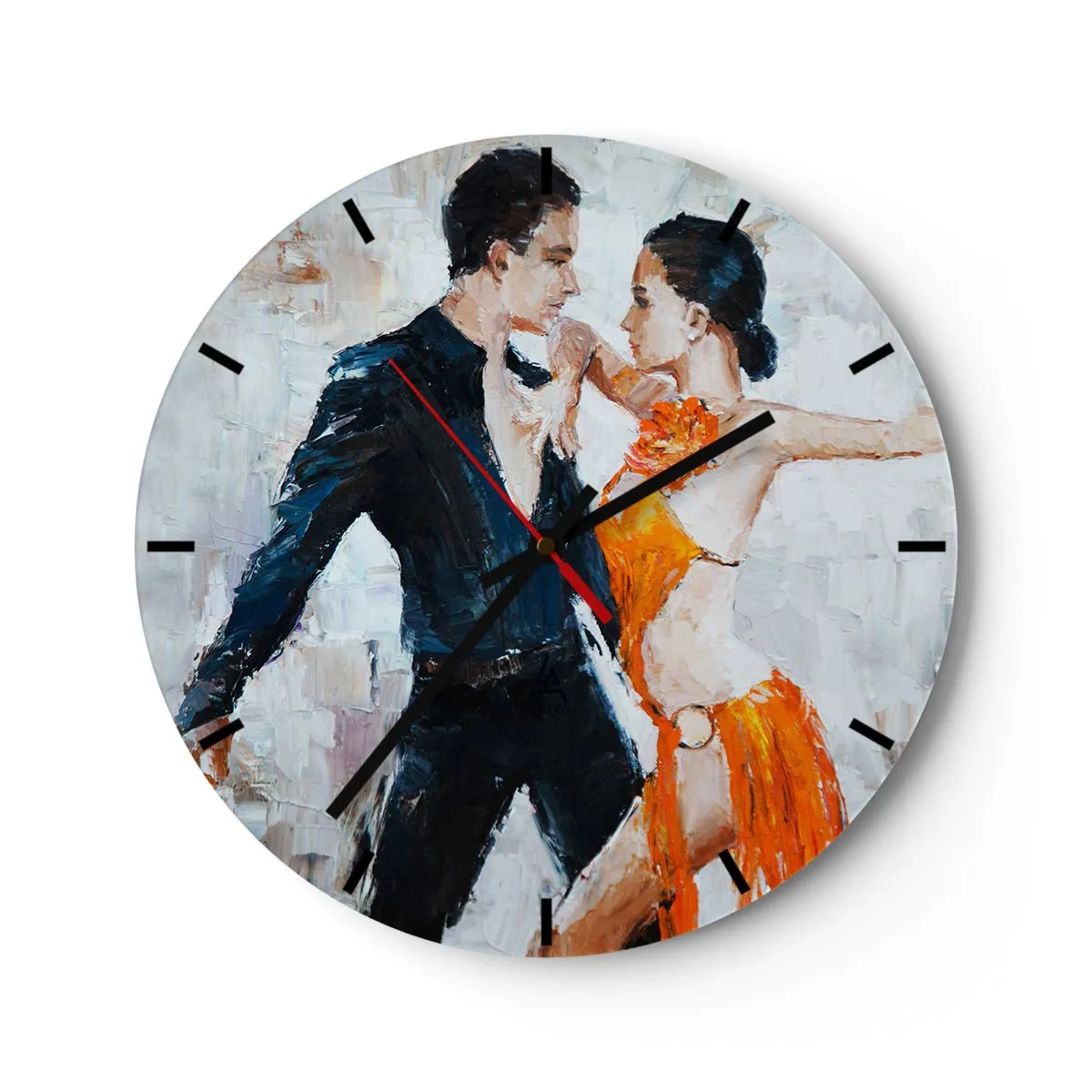 Wanduhr - Glasuhr - Ein Paar tanzt zu einem intensiven Rhythmus mit dynamischen Posen - 30x30cm - Schmutziges Tanzen - Moderne Wanddekoration für Wohnzimmer, Küche und Schlafzimmer ARTTOR