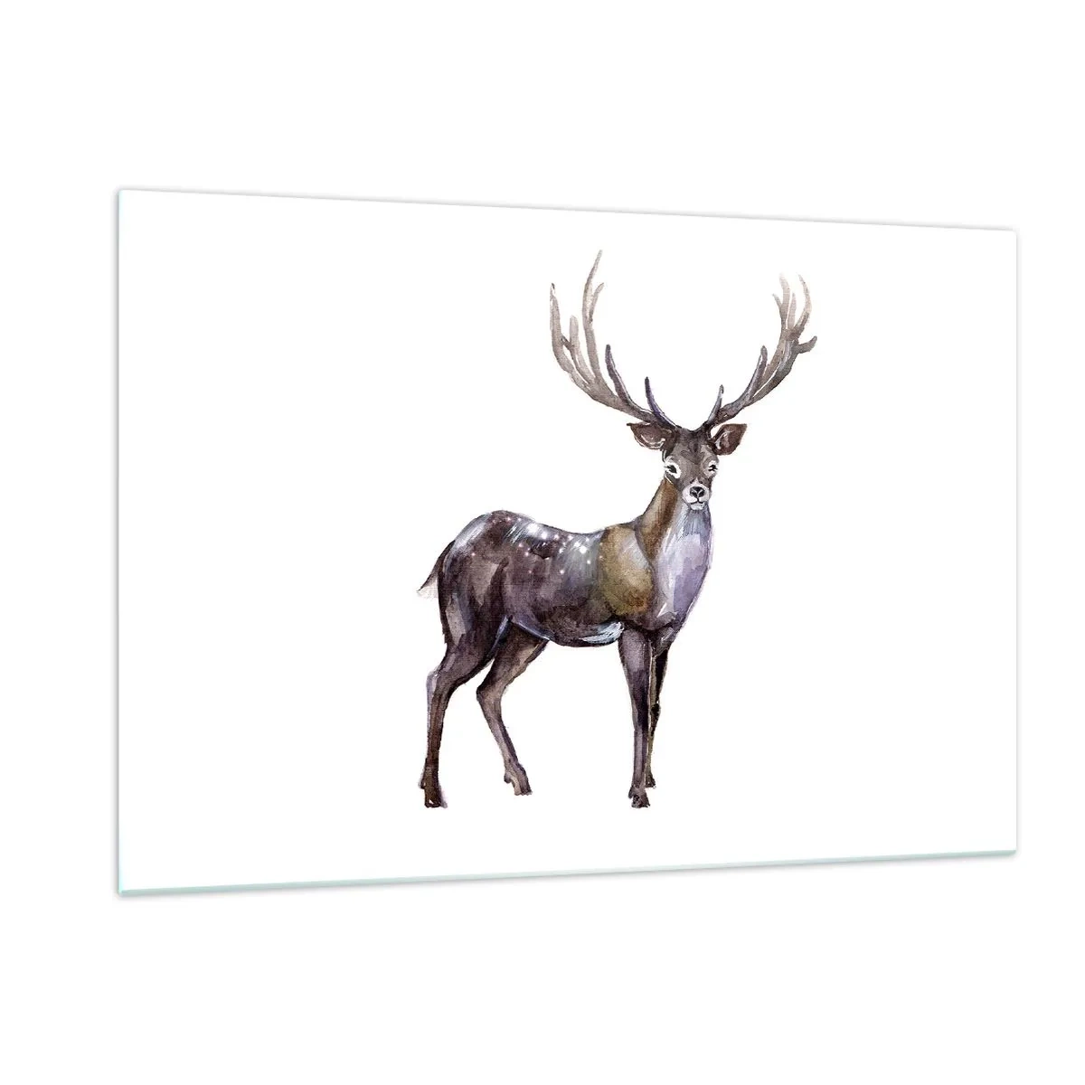 Glasbild - Bild auf glas - Eleganter Aquarellhirsch - 120x80cm - König des nördlichen Waldes - Moderne Wanddekoration für Wohnzimmer und Schlafzimmer ARTTOR
