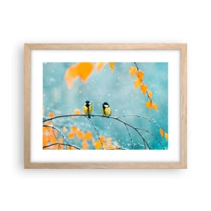 Poster in einem Rahmen aus heller Eiche - Vogelklatsch - 40x30 cm