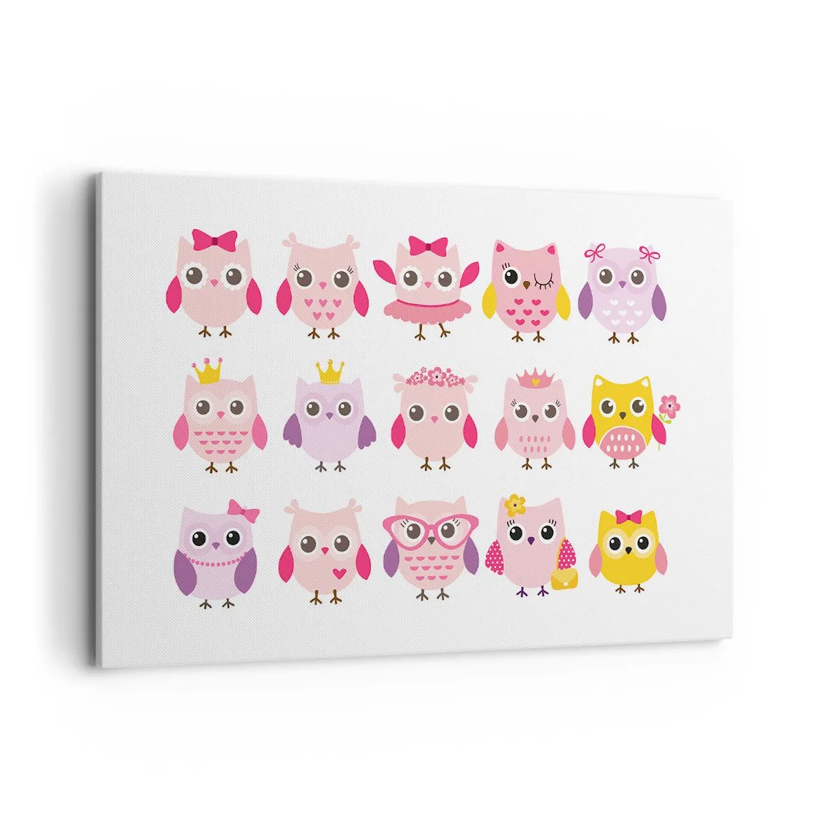 Bild auf Leinwand - Leinwandbild - Niedliche Eulen in Pastellfarben - 120x80cm - Einer ist süßer als der andere - Moderne Wanddekoration für Wohnzimmer und Schlafzimmer ARTTOR