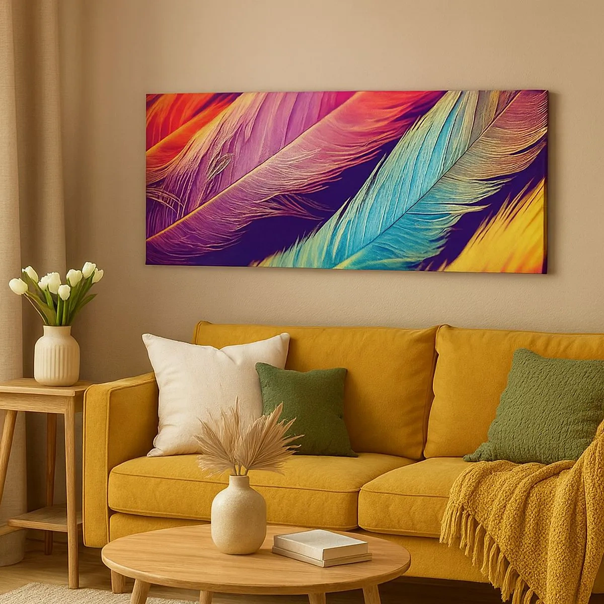 Bild auf Leinwand - Leinwandbild - Gefiederter Regenbogen - 100x40 cm
