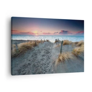 Bild auf Leinwand - Leinwandbild - Weg zum Strand bei Sonnenuntergang - 70x50cm - Du hast einen Regenbogen aus strahlendem Licht verschüttet ... - Moderne Wanddekoration für Wohnzimmer und Schlafzimmer ARTTOR