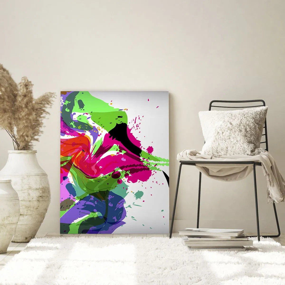 Glasbild - Bild auf glas - Eine farbenfrohe Abstraktion mit einem weiblichen Profil und Farbtupfern. - 50x70cm - Eine Geschichte in den Farben des Regenbogens - Moderne Wanddekoration für Wohnzimmer und Schlafzimmer ARTTOR