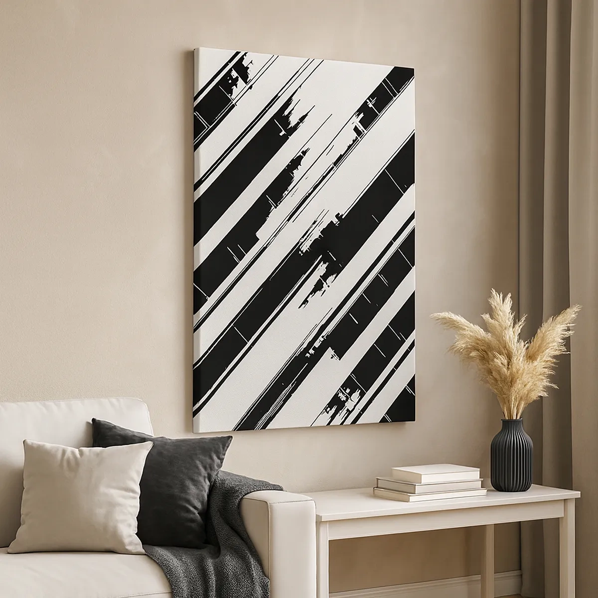 Bild auf Leinwand - Leinwandbild - Schwarz-weiße Linien und geometrische Muster im modernen Stil - 50x70cm - Eine intensive und dynamische Komposition - Moderne Wanddekoration für Wohnzimmer und Schlafzimmer ARTTOR