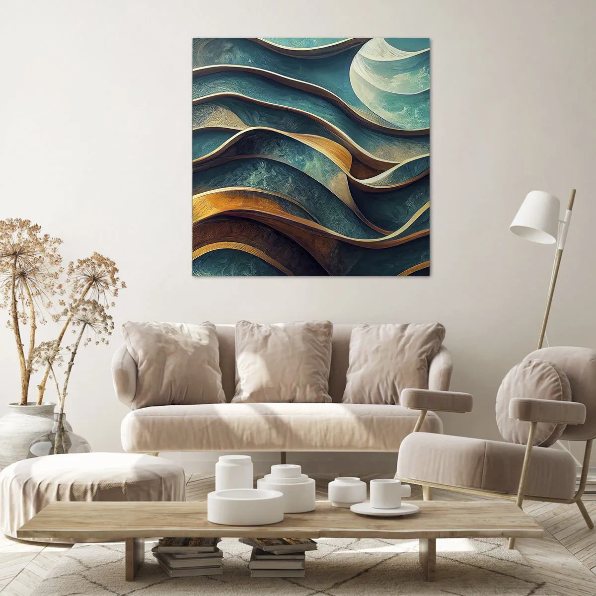 Bild auf Leinwand - Leinwandbild - Blaue Mäander - 70x70 cm