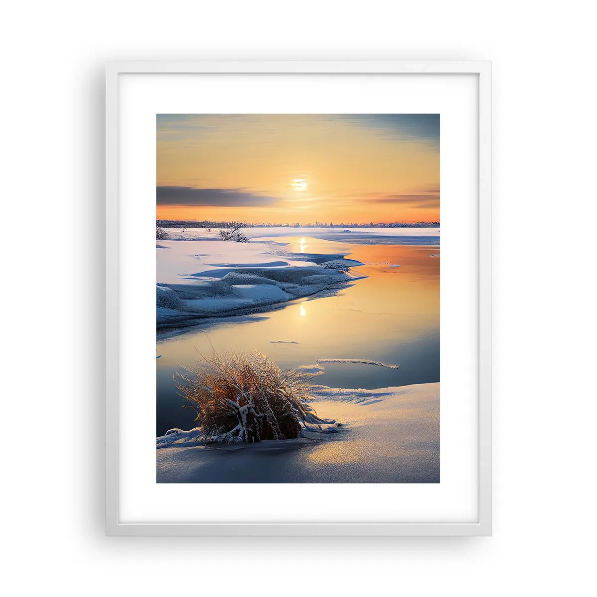 Poster in einem weißen Rahmen - Wintersonnenuntergang - 40x50 cm