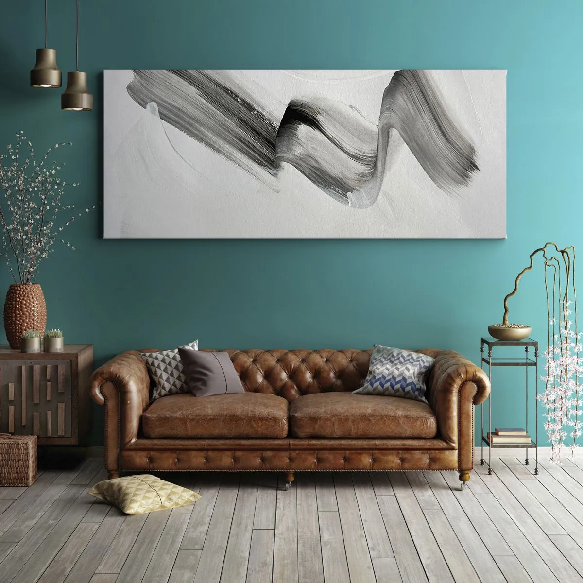Bild auf Leinwand - Leinwandbild - Abstrakter schwarz-weißer Pinselstrich auf hellem Hintergrund - 120x50cm - Lässig zum Spaß - Moderne Wanddekoration für Wohnzimmer und Schlafzimmer ARTTOR
