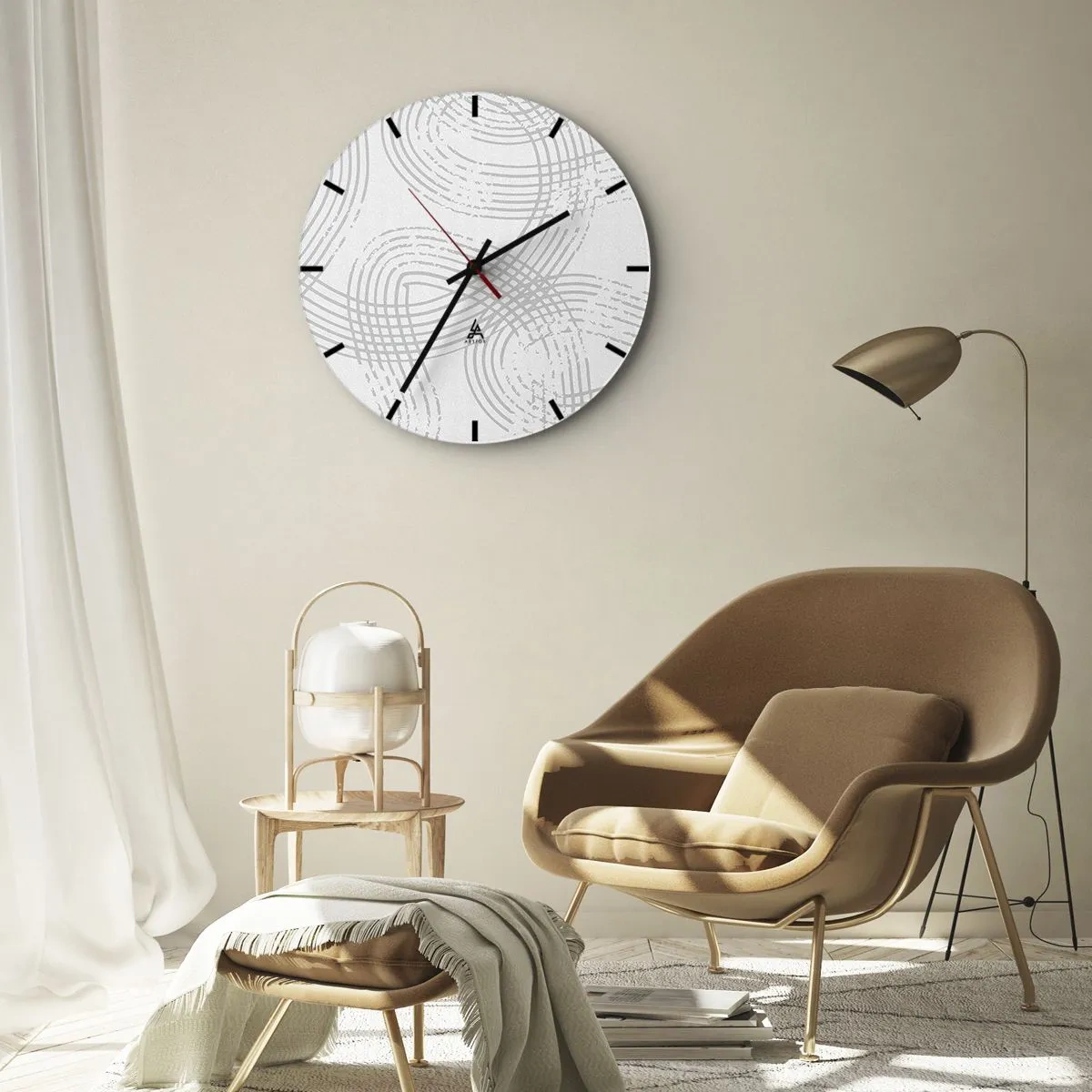 Wanduhr - Glasuhr - Graue, sich kreuzende Linien bilden ein Muster auf weißem Hintergrund - 30x30cm - Es gibt keinen einfachen Weg - Moderne Wanddekoration für Wohnzimmer, Küche und Schlafzimmer ARTTOR
