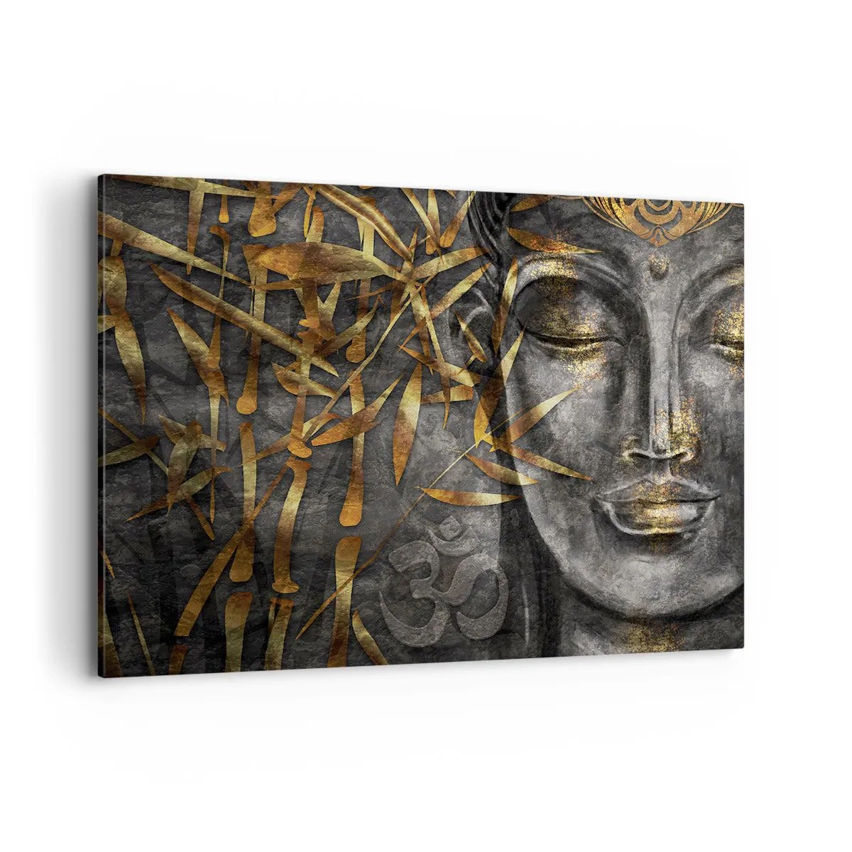 Bild auf Leinwand - Leinwandbild - Zen-Buddha-Bild mit goldenem Bambus - 120x80cm - Fühle den Frieden - Moderne Wanddekoration für Wohnzimmer und Schlafzimmer ARTTOR
