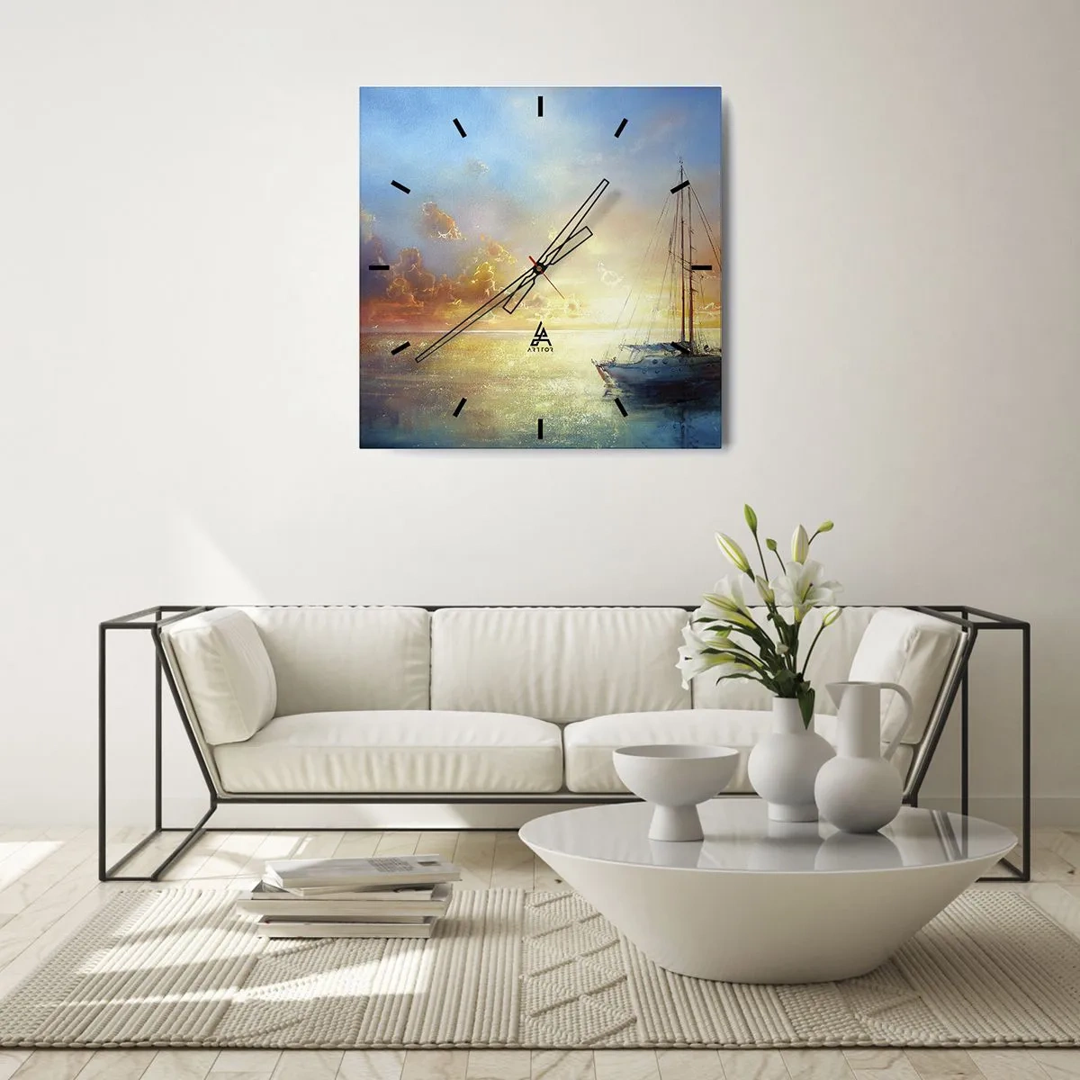 Wanduhr - Glasuhr - In einer goldenen Bucht - 40x40 cm