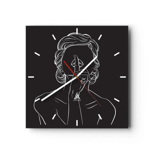 Wanduhr - Glasuhr - Minimalistische Silhouette einer Frau auf schwarzem Hintergrund - 30x30cm - Schönheit erblüht in der Stille - Moderne Wanddekoration für Wohnzimmer und Schlafzimmer ARTTOR