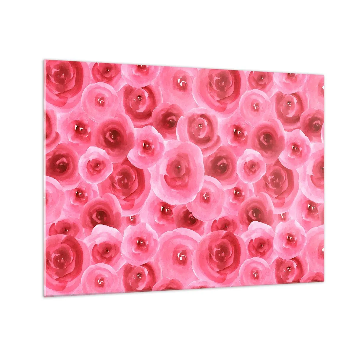 Glasbild - Bild auf glas - Aquarell-Rosenmuster in Rot- und Rosatönen - 70x50cm - Oben und unten Rosen - Moderne Wanddekoration für Wohnzimmer und Schlafzimmer ARTTOR