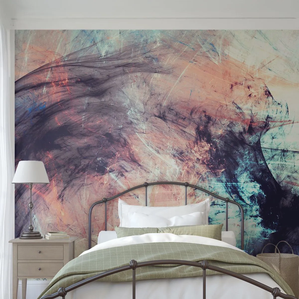 Fototapete Premium Canvas - Abstrakte Komposition in Pastelltönen und dunklen Tönen - 100x70cm - Fühle den Wind - Moderne Wanddekoration für Wohnzimmer und Schlafzimmer ARTTOR