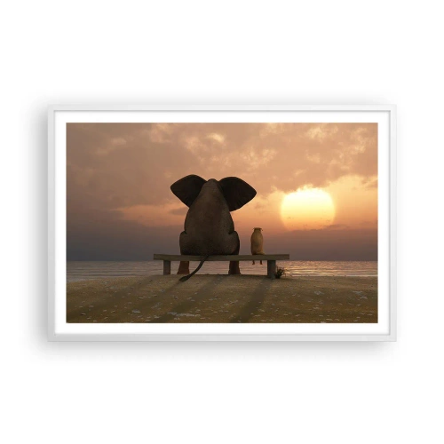 Poster in einem weißen Rahmen - Es tut gut zusammen zu schweigen - 91x61 cm