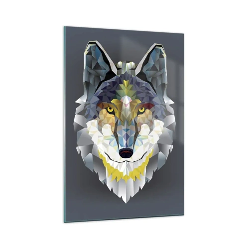 Glasbild - Bild auf glas - Geometrisches Bild eines Wolfes auf grauem Hintergrund - 80x120cm - Vom Teufel sprechen - Moderne Wanddekoration für Wohnzimmer und Schlafzimmer ARTTOR
