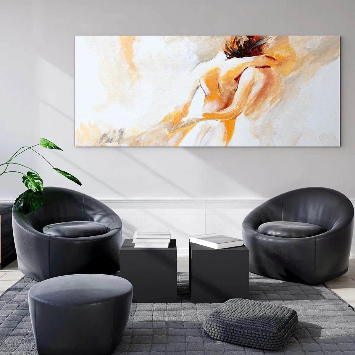 Glasbild - Bild auf glas - Abstrakte Szene einer romantischen Umarmung - 140x50cm - Am Himmel der Nähe - Moderne Wanddekoration für Wohnzimmer und Schlafzimmer ARTTOR