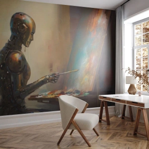 Maßgeschneiderte Fototapete Premium Sand - Die Kunst der Zukunft - Malerei, Roboter, Bürste