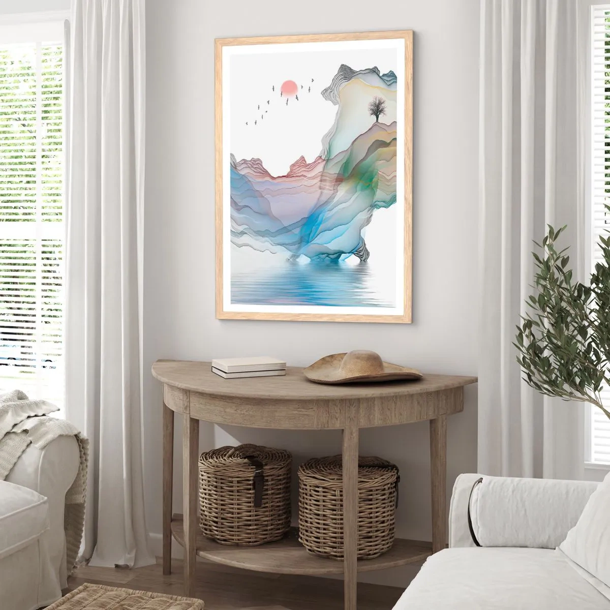 Poster in einem Rahmen aus heller Eiche - Zu den Kristallbergen - 40x50 cm