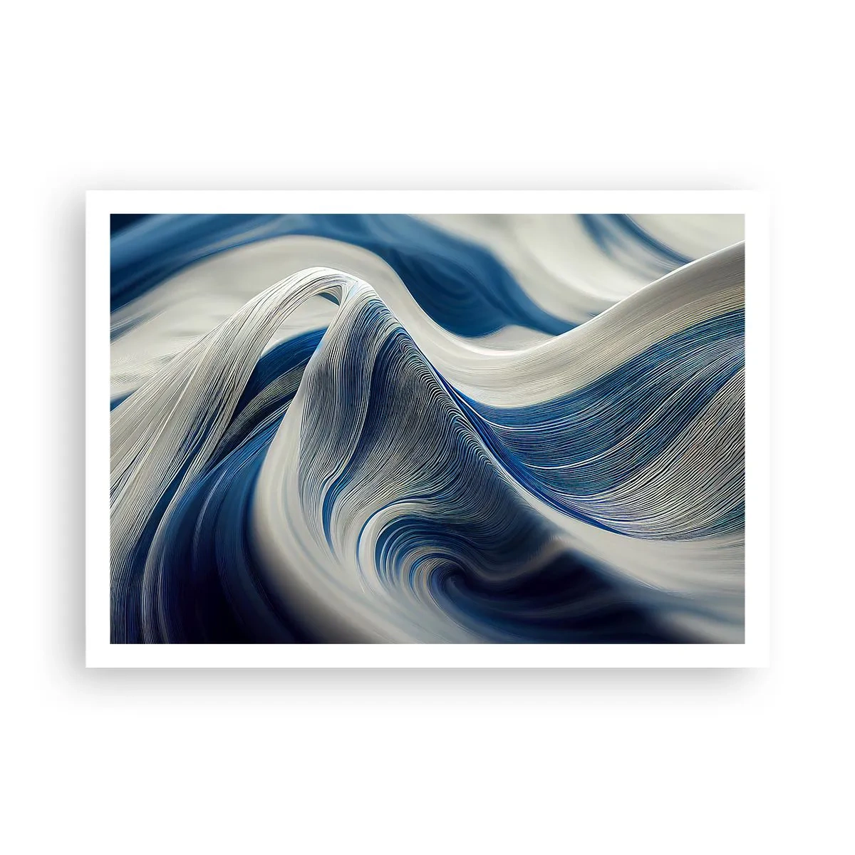 Poster - Abstrakte Wellen in Blau- und Weißtönen - 100x70cm - Fließfähigkeit von Blau und Weiß - Moderne Wanddekoration für Wohnzimmer und Schlafzimmer ARTTOR