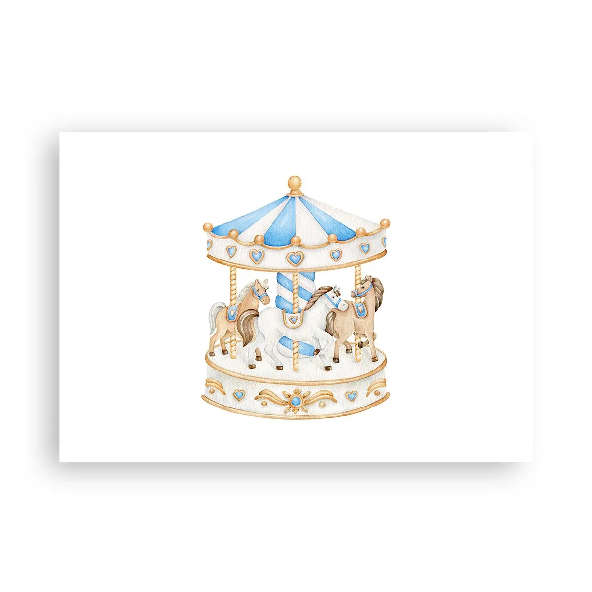 Poster - Ein Karussell in Pastellfarben auf weißem Hintergrund - 100x70cm - Süße Kindheit - Moderne Wanddekoration für Wohnzimmer und Schlafzimmer ARTTOR