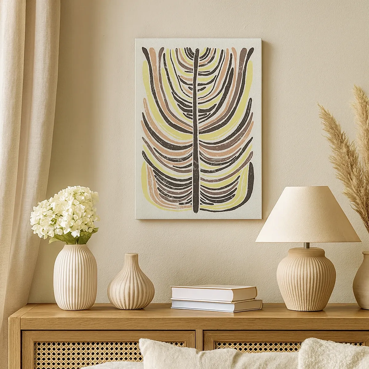 Bild auf Leinwand - Leinwandbild - Abstraktes Blattmotiv in Erdtönen - 50x70cm - Abstraktion voller Leben - Moderne Wanddekoration für Wohnzimmer und Schlafzimmer ARTTOR