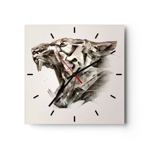 Wanduhr - Glasuhr - Abstraktes Bild eines Tigers in Beigetönen - 30x30cm - Du weißt schon wer das Sagen hat - Moderne Wanddekoration für Wohnzimmer und Schlafzimmer ARTTOR