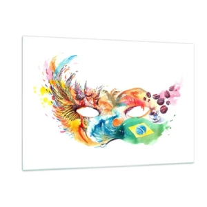 Glasbild - Bild auf glas - Eine farbenfrohe Maske, inspiriert vom brasilianischen Karneval - 120x80cm - Brasilien begrüßt Samba - Moderne Wanddekoration für Wohnzimmer und Schlafzimmer ARTTOR
