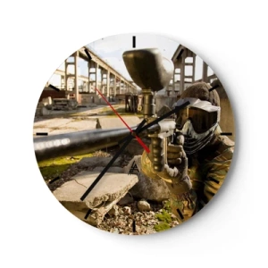 Wanduhr - Glasuhr - Paintball in einer Industrieumgebung - 30x30cm - Auch du kannst ein Held werden - Moderne Wanddekoration für Wohnzimmer, Küche und Schlafzimmer ARTTOR