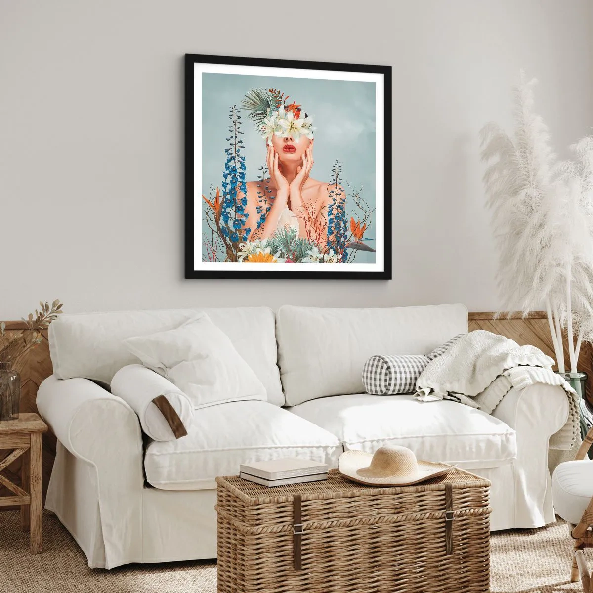Poster in einem schwarzem Rahmen - Frau - Blume - 50x50 cm