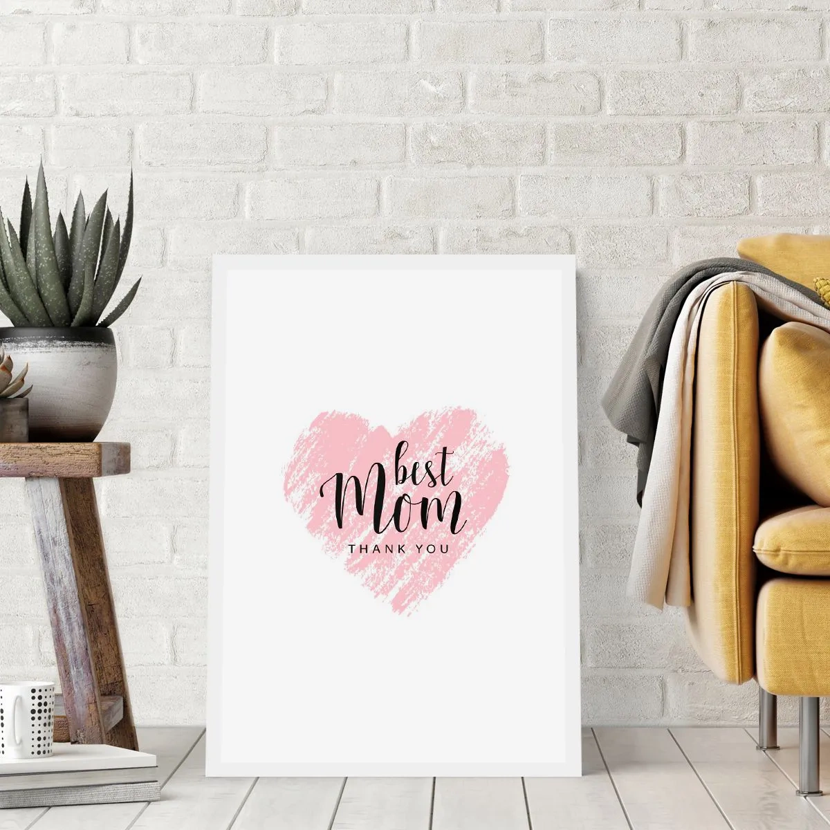 Poster - Rosa Herz mit Text auf weißem Hintergrund im minimalistischen Stil - 50x70cm - Immer der richtige Moment - Moderne Wanddekoration für Wohnzimmer und Schlafzimmer ARTTOR