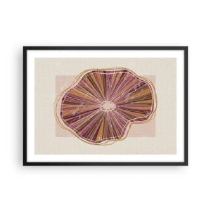Poster in einem schwarzem Rahmen - Abstraktes Baumscheibenmuster in Rosatönen - 70x50cm - Strahlende Abstraktion - Moderne Wanddekoration für Wohnzimmer und Schlafzimmer ARTTOR