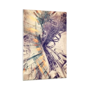 Glasbild - Bild auf glas - Dynamische Abstraktion in Beige- und Lilatönen - 80x120cm - In großer Eile - Moderne Wanddekoration für Wohnzimmer und Schlafzimmer ARTTOR