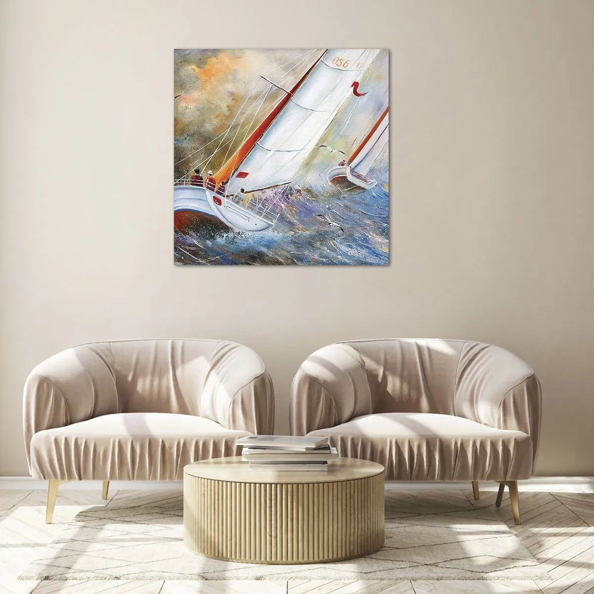 Glasbild - Bild auf glas - Durch die Wellen laufend - 70x70 cm