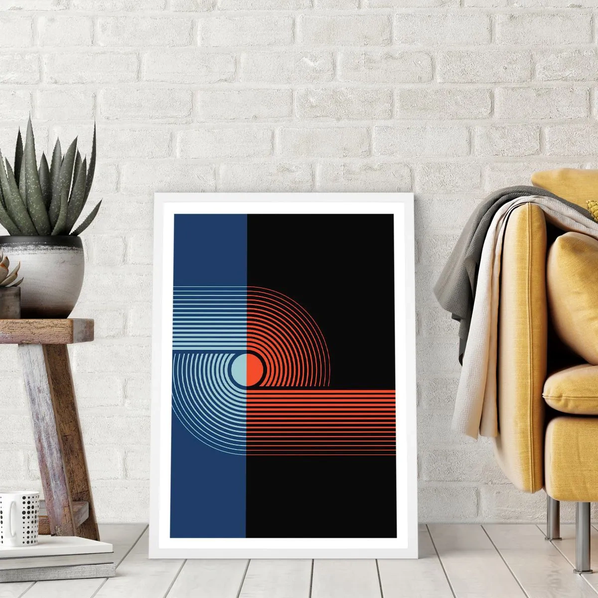 Poster in einem weißen Rahmen - In einer geometrischen Umarmung - 70x100 cm